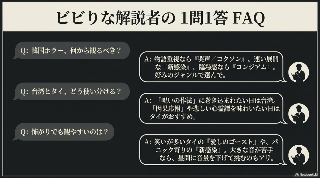 韓国ホラーの選び方や、台湾とタイの違いなどをまとめた1問1答のQ&A。