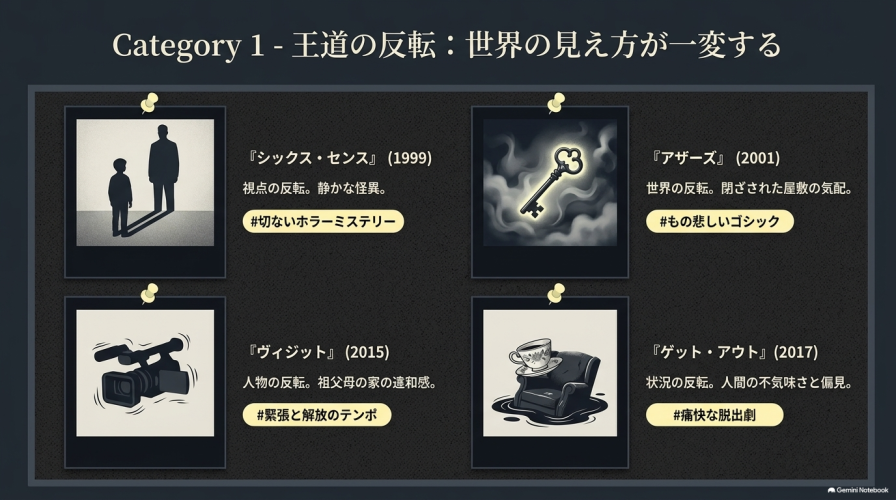 Category 1 王道の反転:世界の見え方が一変する。『シックス・センス』『アザーズ』『ヴィジット』『ゲット・アウト』の紹介。
