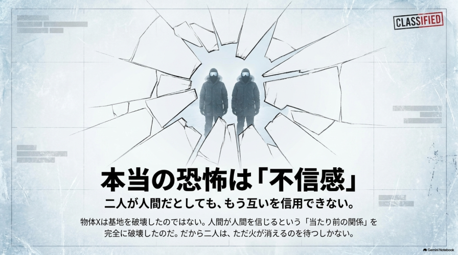 二人が人間だとしても互いを信用できず、人間関係が完全に破壊された状態を示す図解